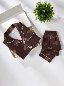 2 st/set för ung flicka, söt kofta med björnkrage och byxor, avslappnad hemklädsel - Multifärgad - Visa 4