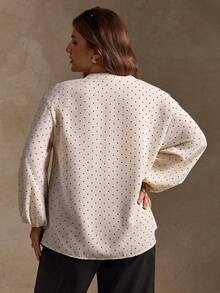 Elegantrix Áo sơ mi chấm bi ren họa tiết cỡ lớn dành cho nữ, thường ngày/công sở, thu/đông - Nhiều màu - Xem 2