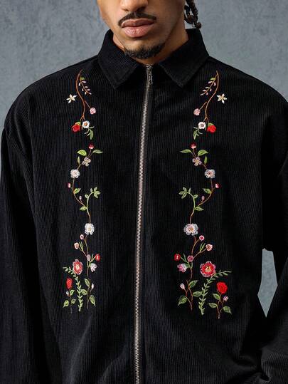 Street Life Chaqueta elegante de manga larga con cuello y bordado floral para hombre