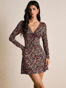 Poéselle 女士时尚迷你碎花连衣裙 - 粉色 - 查看 3