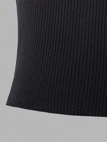Sweetra Camiseta sin mangas de unicolor versátil y cómoda con bordado de corazón hueco de moda casual para niñas en verano - Negro - Ver 6