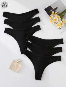 SHEIN Quần lót lọt khe thoải mái, dễ chịu cho nữ (6 cái/gói) - màu đen - Xem 3