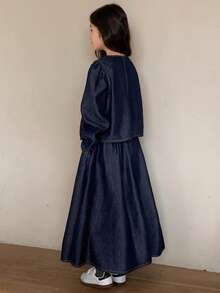 DAZY Girls Denim Top & Skirt Set