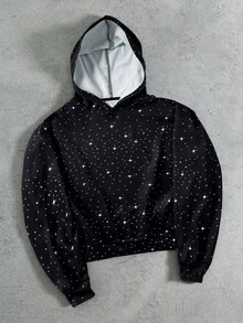 SHEIN 青少年男童休闲简约水钻装饰落肩卫衣，适合秋冬季穿着