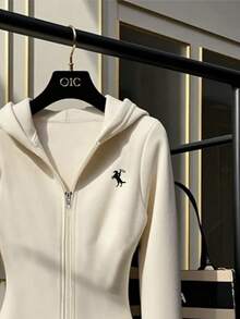 Franclia 女士休闲百搭连帽运动衫，秋冬 - 杏色 - 查看 3