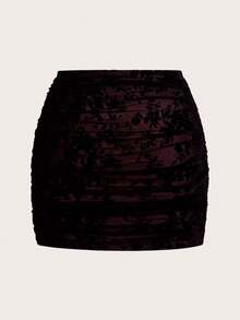 Auralis 大码女士优雅半身裙，时尚性感紧身半身裙，适合夏季锐舞派对、音乐节、演唱会等场合。 - 酒紅色 - 查看 2