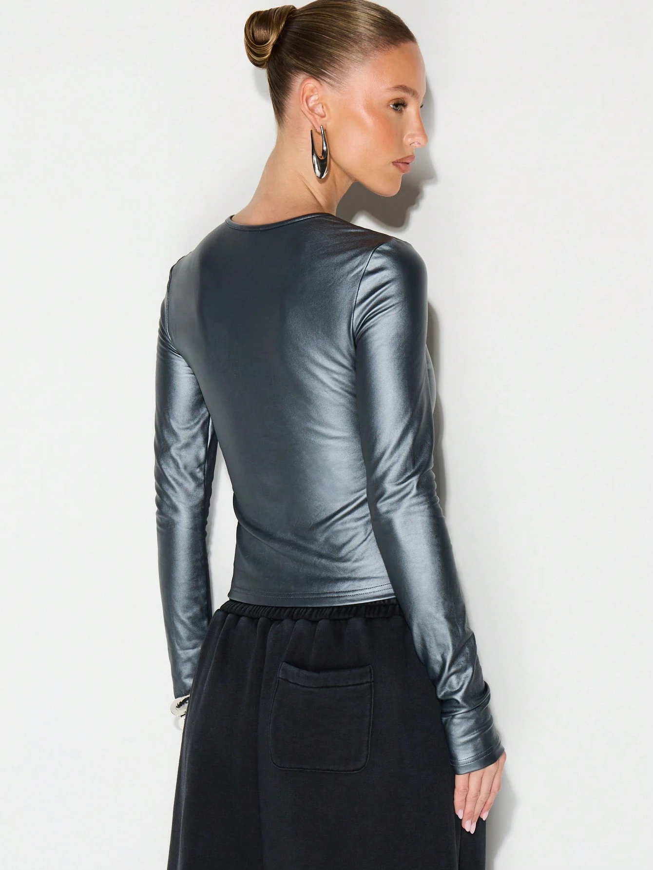 KIZN Top aderente a maniche lunghe metallizzato