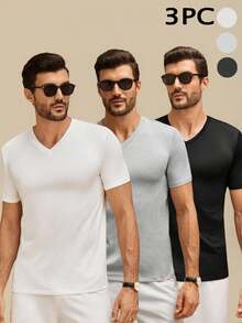 Manfinity VCAY 5pcs/Set Men Casual Versatile Solid Color Short Sleeve T-Shirts Tee, Summer - Multicolor - View 3