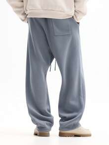 SUMWON Straight Fit Sweatpants With Star Circle Branding Casual Comfort Loungewear Fall Winter Plain - Grey - View 4