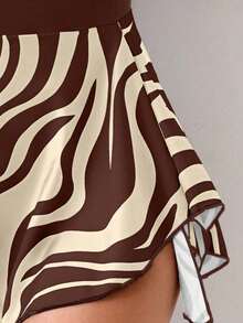 Swim Lushoire 1pc Women's Zebra Print One-Piece Swimsuit, Casual & Vacation Style For Summer - Brown - View 3