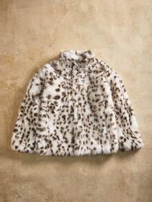 Anewsta Women's Chic Leopard Texture Fluffy Short Jacket, Long Sleeve - Multicolor - View 4