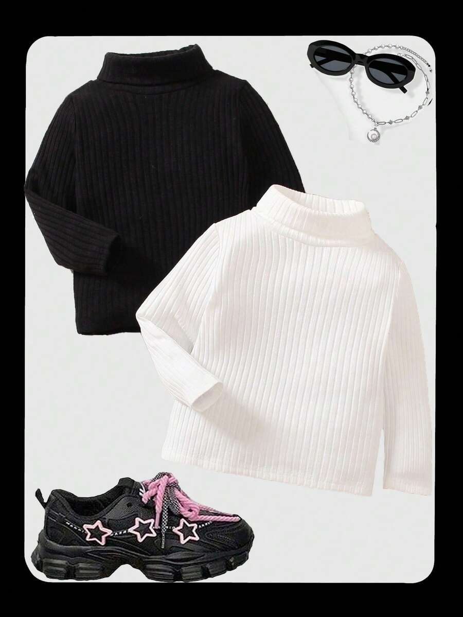 2件/套 幼儿男童舒适高领长袖休闲T恤 - 彩色 - 查看 1