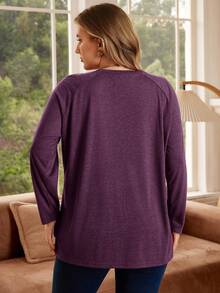 Rosumi 加大码圆领长袖休闲宽松柔软迷人冬季T恤秋装 - 紫色 - 查看 2