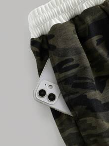 SHEIN Tween Girls Camouflage Knit Sweatpants, Fashionable Wide Leg Streetwear Casual Pants, Versatile Snug Fit Low Waist Elastic Waistband Loose Wide Leg Sweatpants, Color Block, Back To School Season - Multicolor - View 4