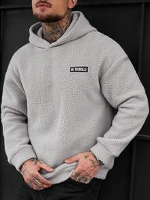 Manfinity Homme Men's Fashion Reversible Sherpa Fleece Hoodie Gray Hoodie Men - Grey - View 5