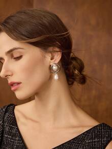 MOTF PREMIUM PENDIENTES DE PERLAS FALSAS SENCILLOS Y VERSÁTILES PARA MUJER, ESTILO CASUAL ELEGANTE - Plateado - Ver 4