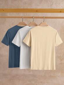 Manfinity BRENVOR 3pcs Pack Men's Casual Solid Color Knit Short Sleeve T-Shirt, Summer - Multicolor - View 2