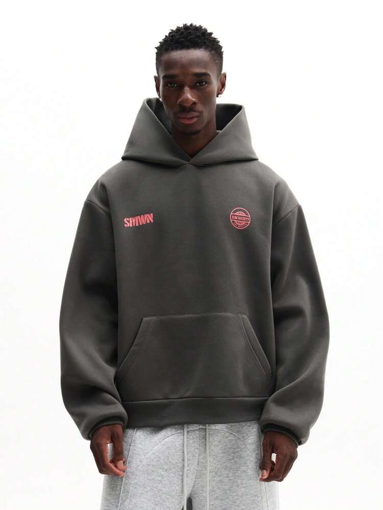 Bluza z kapturem oversize z okrągłym nadrukiem tekstowym