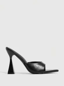 CUCCOO SZL 女士时尚尖头套脚高跟鞋，简约百搭纯色 - 黑色 - 查看 3