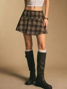 Poéselle Váy ngắn kẻ caro cạp cao xếp ly cho nữ - Váy xòe chữ A thời trang cho mùa thu Váy ngắn kẻ caro cho nữ Váy xếp ly cạp cao phong cách thời trang mùa thu cho nữ sinh Váy kẻ caro nâu thẩm mỹ Váy tennis Váy ngắn Y2K cho nữ Váy ngắn chữ A thường ngày đa năng kẻ caro cho nữ - màu nâu - Xem 8