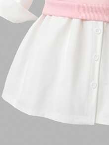 Sweetra 2pcs Baby Girls Casual Black Embroidered Heart Vest And Blue Dress Set - White - View 7