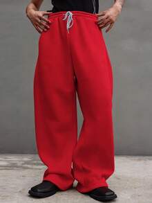 Claim Dot Loose Fit Men's Drawstring Waist Wide Leg Sweatpants Men Oversized Pants Men Wide Leg Pants Red Wide Leg Sweatpants Red Men Pants - Red - View 3