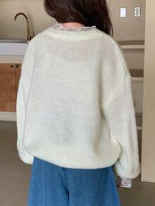 DAZY Tween Girls Crew Neck Lace Patchwork Sweater, Fall - Beige - View 6