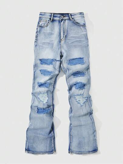 Street Life Jeans décontractés polyvalents à évasé et délavé pour hommes