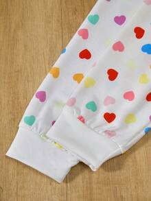 SHEIN 2pcs Tween Girl Set: Round Neck Raglan Sleeve Heart & Ditsy Floral Sweatshirt + Leggings - White - View 6