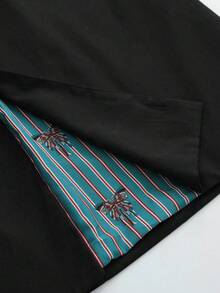 Écloséra French Retro Navy Blue Striped Fitted Lapel Original Fabric Belt Waist Closure Slant Pockets Women's Autumn/Winter Long Sleeve Trench Coat With Contrasting Butterfly Print Lining - Black - View 8