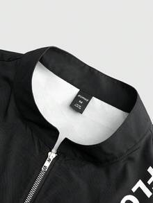 ROMWE MEN Street Life 男士 Racing Element 夹克，适合秋冬季 - 黑色 - 查看 5