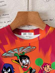 Teen Titans Go X SHEIN On Graphic T-Shirt - Short Sleeves Round Neck Regular Fit - Cartoon Superhero Print - White - View 3