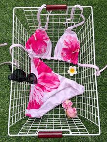 Swim Mod Bộ đồ bơi hở lưng in họa tiết nhiều màu thời trang mùa xuân dành cho nữ và quần bikini in họa tiết dễ thương - Hồng - Xem 3