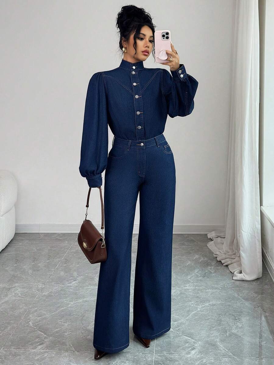 Elenzga Elegant & Casual Women Denim Set - Blue - View 1