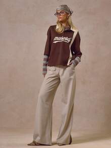 MUSERA Eyelet Detail Belt Wide Leg Trousers  Cool Streetwear Going Out Casual Everyday New Retro Summer - Grey - View 1