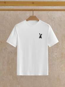 Manfinity NXTstreet 2 piezas empaquetadas Camiseta de manga corta con estampado de conejo de punto casual para hombres - Blanco y Negro - Ver 3