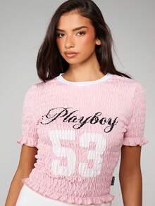 Missguided x Playboy Camiseta de cuello redondo de manga corta ajustada y acortada con gráficos - Multicolor - Ver 5