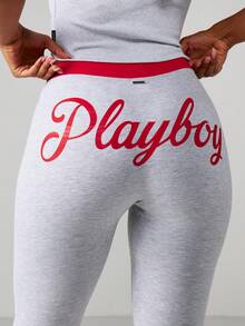 Missguided x Playboy 高腰七分紧身裤，饰有字母图案和撞色拼接细节 - 淺灰色 - 查看 6