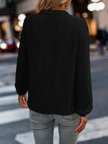 EMERY ROSE 女式前扣长袖拼布衬衫，休闲日常女式衬衫 - 黑色 - 查看 2