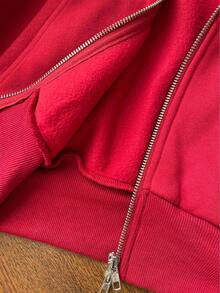 Sweetra Retro Patchwork Faux Fur Hooded Zip-Up Short Sweatshirt Sweatshirt For Women, Autumn/Winter - Burgundy - View 7