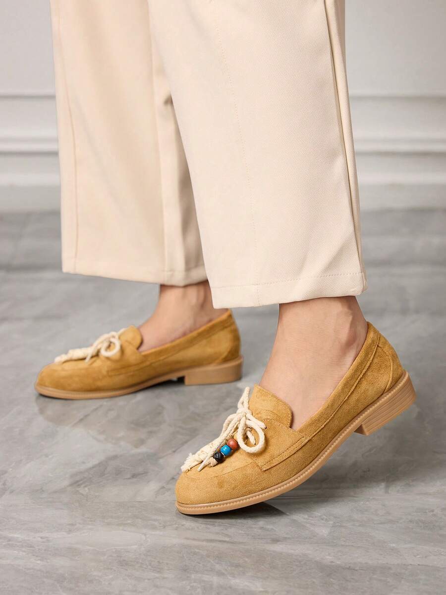 Sleekvia Women's Soft Bottom Loafers, British Style Leather Shoes, Versatile & Elegant For Commuting - Yellow - View 1