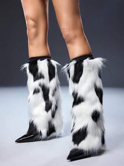 Goth 1 Paar Y2K Retro Flauschige Schwarz-Weiß Patchwork Muster Stulpen, modernes minimalistisches kantiges Design, geeignet für Pendeln, Schule, Einkaufen, Partys, Halloween, Weihnachten und mehr