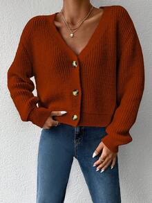 EURMUSE Women's Simple Solid Color Cardigan, Casual For Autumn/Winter - Redwood - View 4