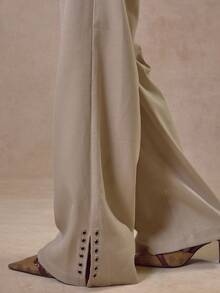 MUSERA Eyelet Detail Belt Wide Leg Trousers  Cool Streetwear Going Out Casual Everyday New Retro Summer - Grey - View 6
