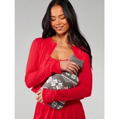 MISSGUIDED Túi đựng bình nước nóng đan len cổ lọ họa tiết bông tuyết Bắc Âu, phụ kiện giữ ấm tay ấm áp cho mùa đông