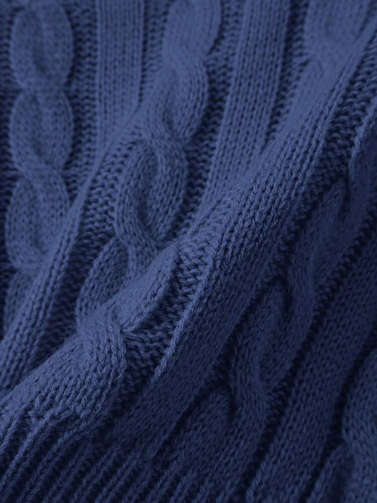 Franclia Casual Solid Color Lantern Sleeve Cropped Sweater, Autumn/Winter - Blue Power - View 3