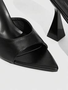 CUCCOO SZL 女士时尚尖头套脚高跟鞋，简约百搭纯色 - 黑色 - 查看 6