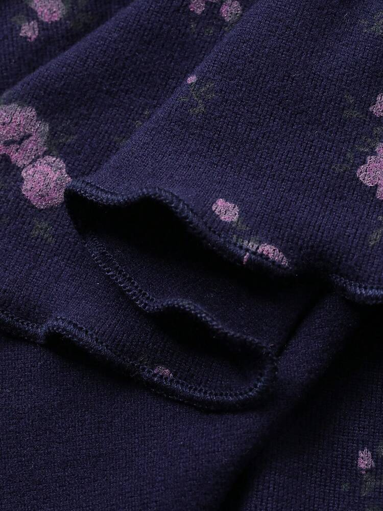 Ditsy Floral Loose & Comfortable Women Pajama Set, Fall & Winter Clothes
