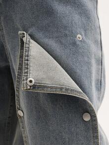 SUMWON Mega pantalones vaqueros de carpintero holgados con detalles de botones a presión y bolsillos utilitarios para uso casual en la calle - Azul - Ver 7