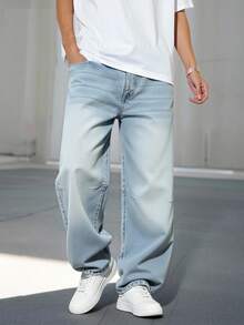 Denimly 男童休闲日常都市街头个性涂鸦印花松紧腰拉链口袋工装裤 - 淺色水洗藍 - 查看 9